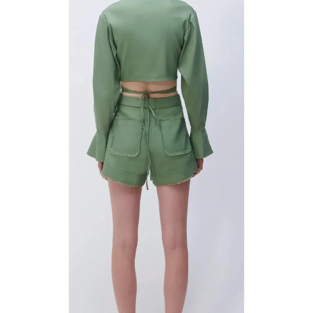 SIMKHAI Kermit Summer Belted Short - 6 - Verde